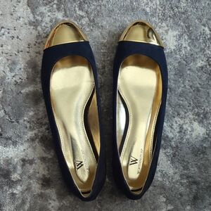 Vince Camuto Black Flats with Gold Accents